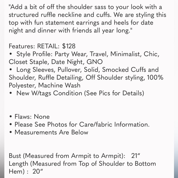 Tuckernuck Off the Shoulder Marguerite Blouse Long Sleeves Smocked Black Small - Picture 7 of 11